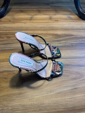 Steve Madden Multicolor Snake-Print Strappy Stiletto Heels